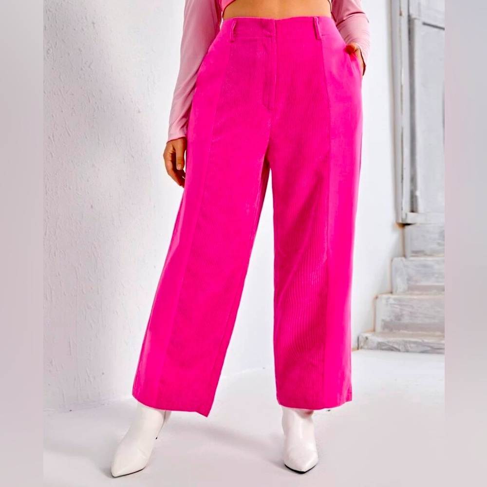 SHEIN HARRY STYLES-esque Hot Pink/ Pink Plus High Waist Corduroy Wide Leg Pants
